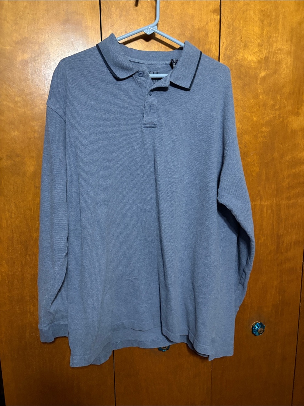 GAP- Men's Long-Sleeve Polo Shirt - Slate Blue (XL)